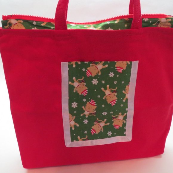 Cats in Hats Hand-Crafted Red Canvas Zip-top NEW Holiday Tote Bag - Picture 3 of 3
